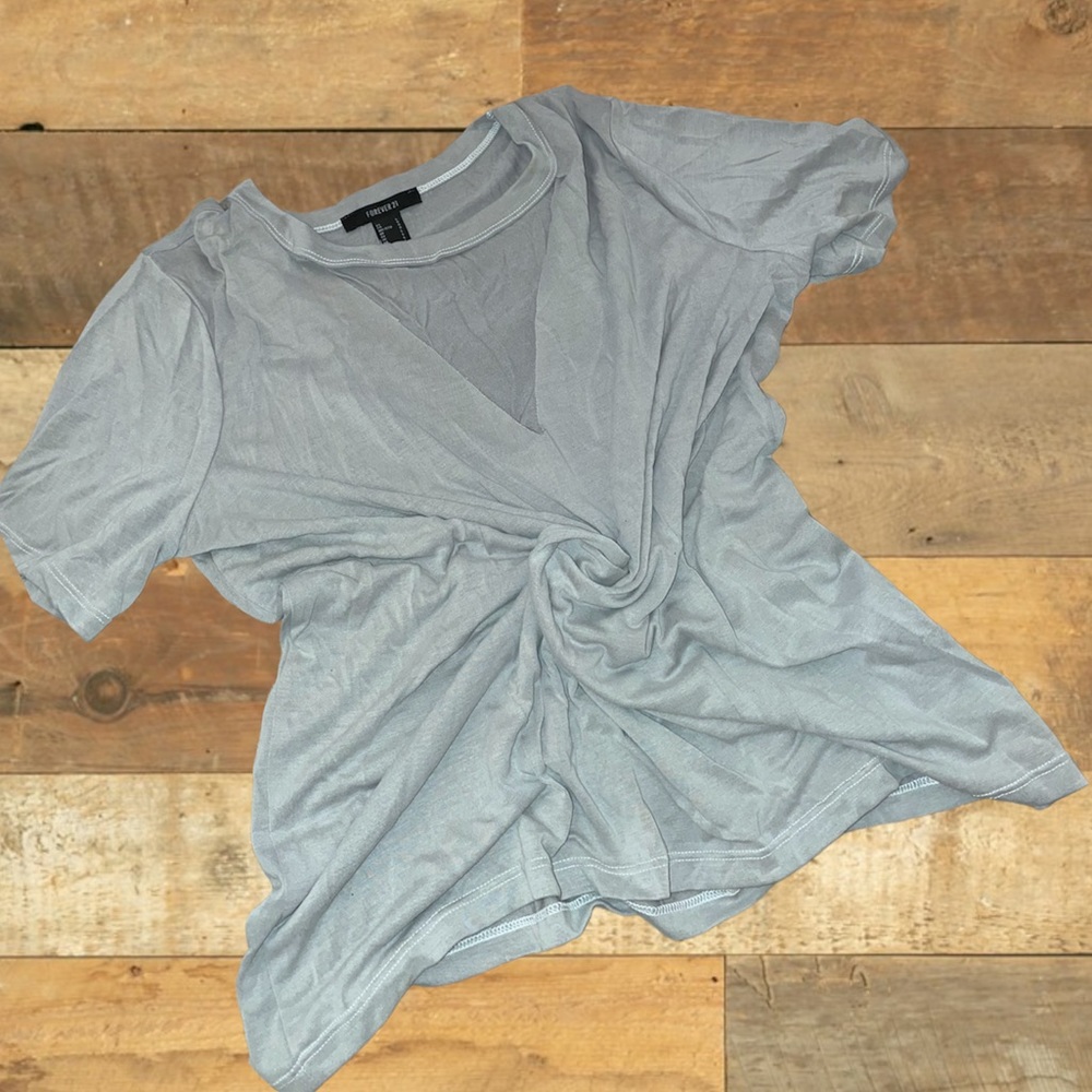 F21 Suade Soft V Neck Cut Out Ice Grey T Shirt
